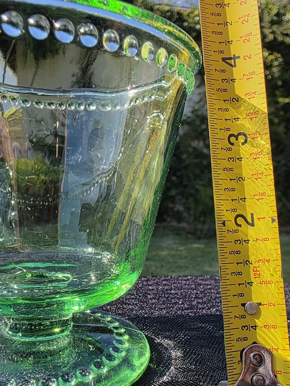Modern Green Glass Beaded Footed Compote Bowl
